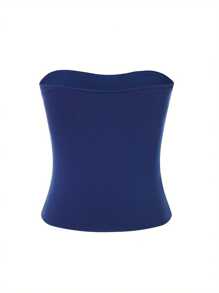 Women's Crop Tube Tops Tight Fitted Sleeveless Strapless Off Shoulder Backless Tops Shirt For Party Club Cocktail - Màu xanh hải quân - Xem 4
