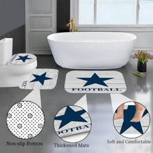 4pcs Waterproof Blue Star Shower Curtain And Toilet Floor Mat Three Piece Set With 12 Shower Curtain Hooks, Modern Home Decoration, Beautiful Housewarming Gift Bathroom Decor Fall Decor Bathroom Accessories Back To School