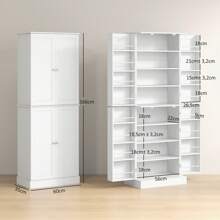HOMCOM Kitchen Cabinet Buffet Kitchen Dresser Storage Unit Modern Style With Cupboards, Adjustable Shelf And Spice Rack For Dining Room, Living Room, 60 X 35 X 166 Cm, White - White - View 2