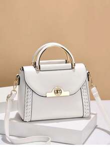 New White Fashion Full Color Matching Pu Flap Handbag, Perfect Office And Work Women's Bags, Mother's Day Gift, Mom's Gift, Mom's Essentials, Mom's Going Out Bag, Fashion Business Casual Women's Bags, Perfect For Office, Business And Work, Business Casual Women's Bags, Perfect For Office, Business And Work, Woven Tote Handbags Small Bag 2025 New Fashionable Locking Small Square Bags Shoulder Crossbody Bags