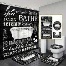 4pcs Bathtub Shower Curtain Gift Modern Home Bathroom Decoration Curtain And Toilet Floor Mat 3-Piece Set With 12 Shower Curtain Hooks Fall Decor Bathroom Accessories Back To School
