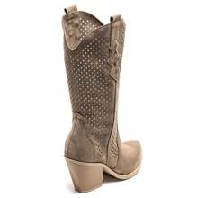 镂空西部粗跟尖头靴 - 卡其色 - 查看 4