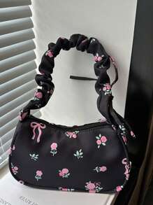 手提斜挎单肩女士甜美碎花包,蝴蝶结花卉图案,手提包,腋下包,方包,单肩包,手提包,旅行必备,大容量手提包 - 彩色 - 查看 10