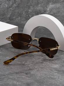 Gafas de moda rectangulares sin marco de estilo clásico de metal para hombres y mujeres, para uso en exteriores, viajes, playa y uso casual, color negro