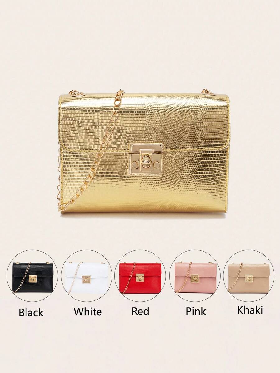 1 pezzo Borsa a tracolla a catena con stampa di lucertola e chiusura a gancio, borsa a spalla, portamonete, adatta per uso quotidiano, feste, ideale come regalo - Borsa con motivo lucertola - Visualizzare 1