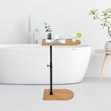 Quiltern Portable Bamboo Floor Stand-Versatile For Bathroom, Bedside, And Extendable For Wine, Phone, And Tablet Storage - Brown - View 2