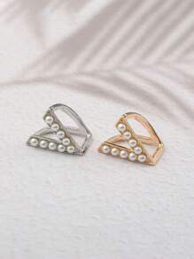 1pc Zinc Alloy Geometric Pattern Scarf Clip, Versatile And Elegant Brooch, V-Shaped Pearl Decor Fashion Accessory For Scarves, T-Shirts, Shawls - A - View 3