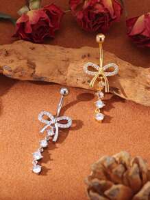 A Bow Shaped Micro Inlaid Copper Navel Nail