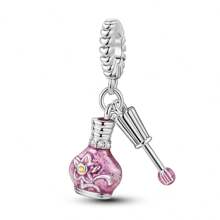 1 Pc Sliver Color Fine Pink Purple Enamel Zirconia Lady Rose Camellia Flower Perfume Bottle Nail Polish High Heel Shoes Dress Scissors Tape Measure Charms Fit Original Bracelet Necklace Pendant Beads For Diy Jewelry Making Women Girl Party Jewelry Gift For Friends