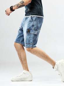 Idopy Men`S Street Hip Hop Denim Cargo Shorts Jeans With Multi Pockets - Blue - View 5