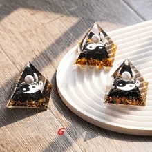 1pc Crystal Triple Protection Pyramid With Black Tourmaline, Tiger Eye And Hematite Quartz - Flower Of Life Pyramid, For Spiritual Healing, Meditation, Yoga, Reiki Gifts, Office, Home Decor - Multicolor - View 15