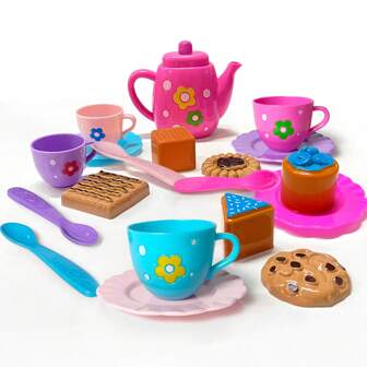 19pcs Little Girl's Tea Set, Tea Party Playset With Teapot, Desserts, Cookies, Pretend Play Gift For Girls And Boys, Back To School, Christmas, Birthday
