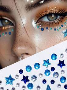 Adesivo de joia facial com design de estrela azul para decoração de strass, suprimentos para fãs de concertos estilo INS, decoração de joias acrílicas