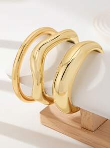 Set de 3 piezas de pulseras gruesas de color dorado para mujeres, impermeables, diseño básico, pulseras apilables