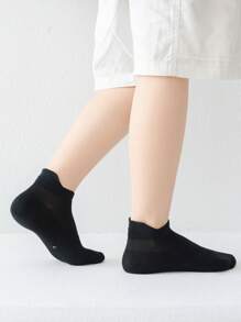 5 Pairs Of Spring/Summer Children's Thin Boy/Girl Student Socks Black Summer Solid Color Mesh Thin Boat Socks Heel Socks - Black - View 3