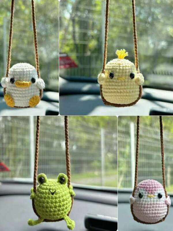 1PC Pingente fofo de fio de crochê feito à mão, pingente de espelho retrovisor de carro, mochila, tecido de malha feito à mão, decoração de mesa multicolorida feita à mão, usado para decoração de casa, presente de dia dos namorados, presente de aniversário