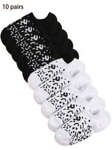 6/10/20 Pairs Assorted Multi Color Leopard Pattern Shallow Mouth Non-Slip Stay Up Fashion Women Boat Socks, All-Season