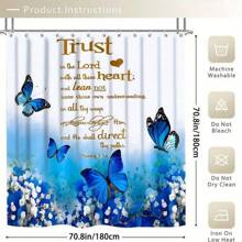 4PCs Flowers With Butterfly Curtain Shower Curtain Decoration, Beautiful Housewarming Gift Modern Home Decoration, Waterproof Shower Curtain And Toilet Floor Mat Three-Piece Set Comes With 12 Shower Curtain Hooks Bathroom Decor Fall Decor Bathroom Accessories Back To School