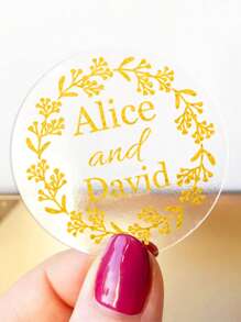 30-240Pcs Custom Wedding Stickers, Transparent Gold Foil, Personalized Wedding Labels, Customized Text Party Favour Labels, Gold Stamping, Customizable Wedding Party Self-Adhesive Stickers, Party Bag Labels, 4x4cm, 4 Styles, Suitable For Her, Bestie, - Style a - View 7