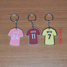 Personalised Football, Soccer Shirt Name And Number Keyring, Keychain - Choose Name, Number And Colour, Fantastic Gift For Friends And Family, Sport Keychain, Gift For Sport, Gifts For Her/Him, Birthday Gift For Girlfriend/ Boyfriend, Dawg, Engraved, Sequines, Stainless, Vintage, Casual, Unisex, Hipster, Old Money, Stylish, Custom, Personalized, Unique, Customized, For Classroom, For Teacher Gifts, For Boys And Girls, For Teenagers, High School Senior High School Students, College Students, University Students, Delicate Romance, Winter Grace - 6cm Jersey Keychain - View 1