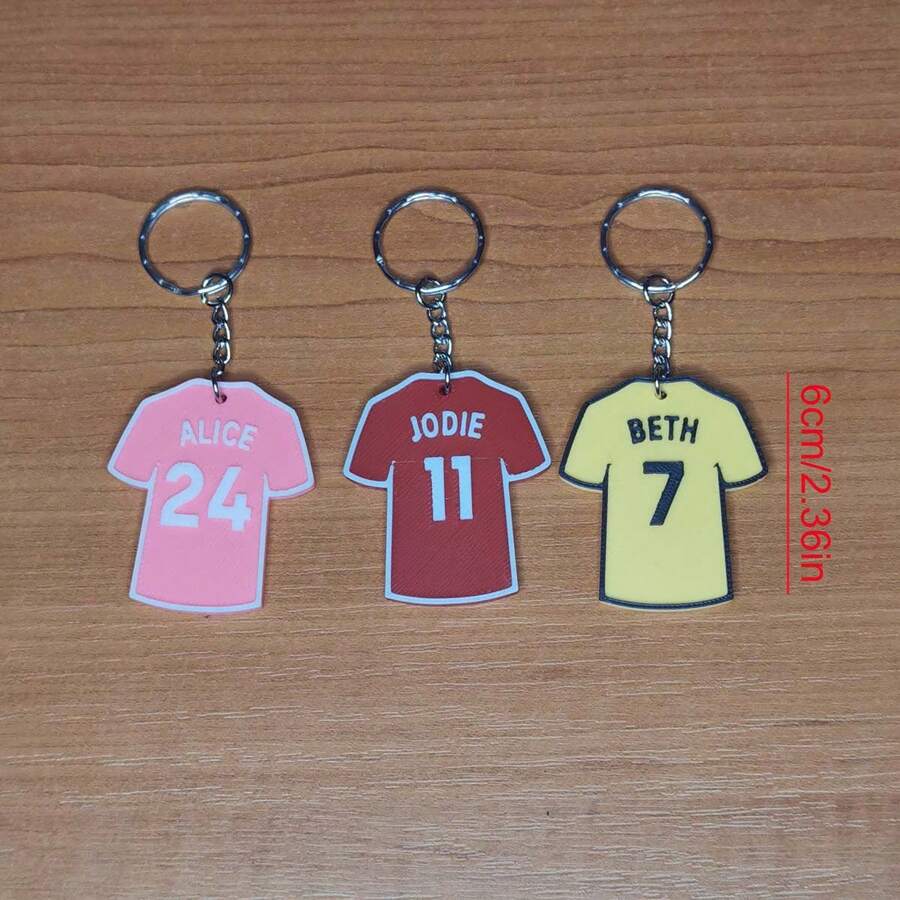 Personalised Football, Soccer Shirt Name And Number Keyring, Keychain - Choose Name, Number And Colour, Fantastic Gift For Friends And Family, Sport Keychain, Gift For Sport, Gifts For Her/Him, Birthday Gift For Girlfriend/ Boyfriend, Dawg, Engraved, Sequines, Stainless, Vintage, Casual, Unisex, Hipster, Old Money, Stylish, Custom, Personalized, Unique, Customized, For Classroom, For Teacher Gifts, For Boys And Girls, For Teenagers, High School Senior High School Students, College Students, University Students, Delicate Romance, Winter Grace - 6cm Jersey Keychain - View 1