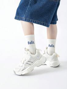 5 Pairs Kids/Toddlers Mesh Breathable Socks - Color Block, Solid, Cartoon Letter, Striped Mid-Calf Length Socks, Comfortable And Stylish For Spring/Summer, Suitable For School, Casual And Sports Shoes - Multicolor - View 4