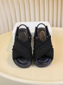 Girls Vintage Woven Sandals, Outdoor Convertible Beach Shoes With Prints, Summer