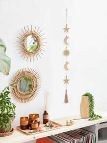 1 件木制天体壁挂装饰 - 带流苏的星星、月亮和太阳镂空 - 手工制作的波西米亚风家居装饰，适用于房间装饰、家居装饰、厨房装饰、婚礼装饰、餐桌装饰、中心装饰、办公室装饰、花园装饰、户外装饰 - 送给占星爱好者和室内装饰师的理想礼物 - 卡其色 - 查看 3