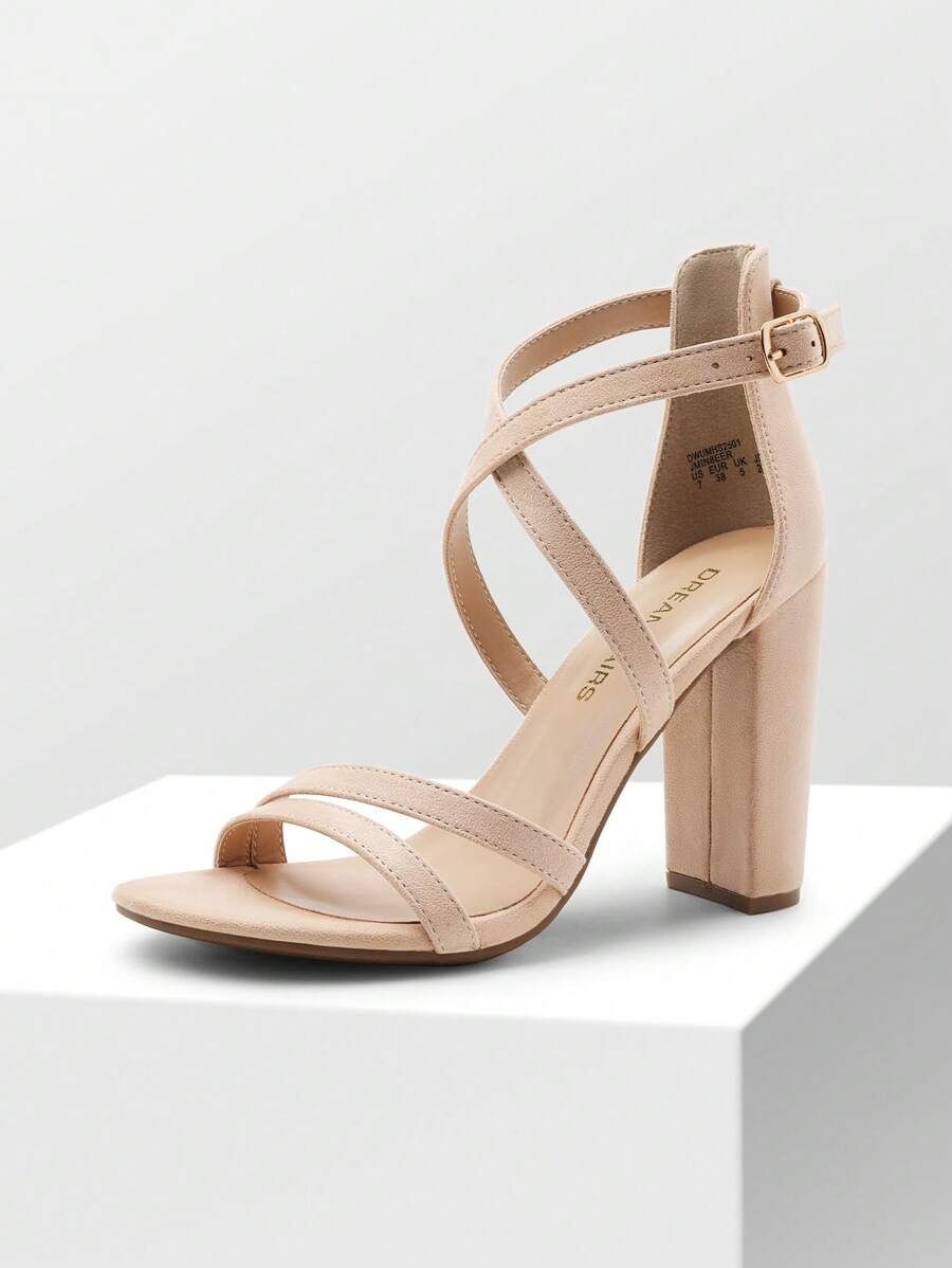 Women Multi Strap Chunky Heeled Sandals Soft Comfort Block Heeled Sandals For Prom Dancing Wedding - Apricot - View 1