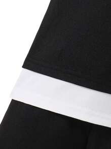 2pcs Toddler/Tween Boy' Outdoor Sports Football Print Short Sleeve Breathable T-Shirt Top & Relaxed Shorts Set, Black & White