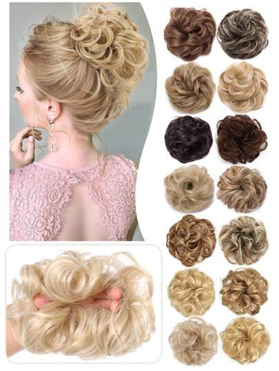 Cabelo bagunçado ondulado bun pedaço de cabelo falso, extensões de rabo de cavalo chignon sintético preto marrom dourado vermelho peças para mulheres elástico cabelo bun scrunchies