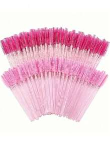 Set de 100pzs /50pzs /10pzs Brochas desechables para pestañas y cejas, cerdas de nailon, varilla de plástico ABS, compatibles con piel normal - Set de cepillos rosas y negros