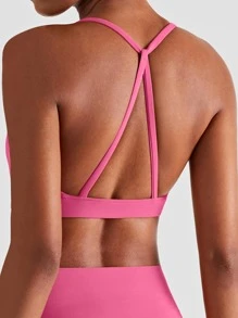 Cross Back Sports Tank Top, Show Your Beautiful Back Spring Tops - Pink - View 3