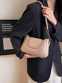 女士手提包 高品质 PU 皮革扶手翻盖单肩包 精美石纹女士斜挎包 - 卡其色 - 查看 2