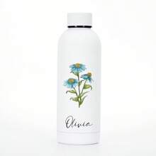 1pc 17oz Custom Insulated Water Bottle, Personalized Text "H" And Floral Pattern, Stainless Steel Double-Walled Tumbler, 500ml Straight Sided Mug, Perfect Gift For Travel, Office, Sports, School, Husband, Wife, Girlfriend, Boyfriend, Classmate, Sibling, Mother, Father, Birthday, Wedding, Graduation, Back To School, Mother's Day, Father's Day, Valentine's Day