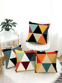 4 PIEZAS Fundas de cojín con patrón vintage, 45x45cm, diseño geométrico abstracto bohemio, con cremallera lavables, de poliéster, decoración del hogar (insertos de almohada no incluidos)