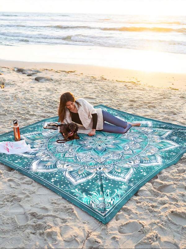 1pc New Waterproof And Anti-Sand Digital Printed Outdoor Picnic Mat/Beach Towel, Fashionable And Fresh Pattern, Suitable For Camping And Picnicking Outdoors