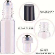 80pcs  0.17oz Clear Glass Roller Bottles With Black Caps & Stainless Steel Rollers For DIY Essential Oil And Perfume Blends - Odorless, Easy To Clean