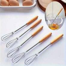 1pc/3pcs/6pcs, Whisk With Solid Wood Handle, Kitchen Mini Stainless Steel Egg Beater, Milk Whipper Wire Whisk For Blending, Whisking, Beating, Or Stirring, 7.9 Inch