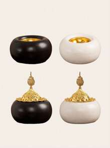 1 pieza de quemador de incienso de forma redonda con combinación de metal y cerámica, color blanco y negro, estilo moderno minimalista, de lujo, para aromatizar el hogar, adecuado para escritorio, hogar, oficina, hotel, sala de estar, salón, decoración navideña