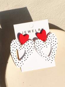 1 对女士圆点陶瓷纹理镂空大心形亚克力浪漫可爱耳环 - 彩色 - 查看 3