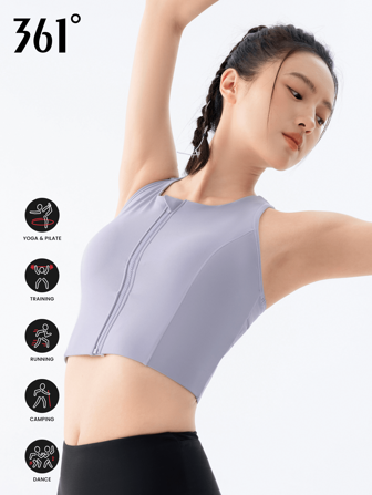 361degree Sutien sport pentru femei cu fermoar în față fără cusături, cu impact puternic, fără sârmă, cu cupă solidă dintr-o singură piesă, design raserback, bandă extinsă pentru ridicare și susținere, potrivit pentru yoga, fitness, alergare, diverse sporturi și toate anotimpurile