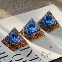 1pc Crystal Triple Protection Pyramid With Black Tourmaline, Tiger Eye And Hematite Quartz - Flower Of Life Pyramid, For Spiritual Healing, Meditation, Yoga, Reiki Gifts, Office, Home Decor - Multicolor - View 7