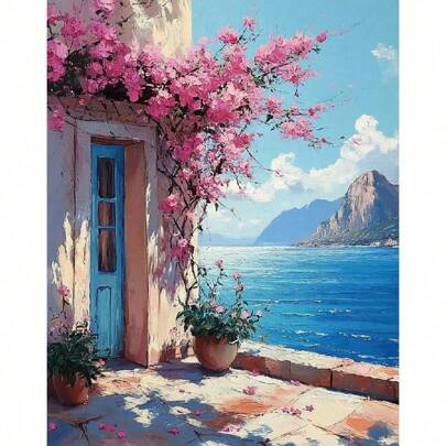 1/2pcs Painting By Numbers Kits Acrylic Paint With Numbers Seaside House Wall Art Picture For Home Decors 40x50cm/16x20inch Without Frame