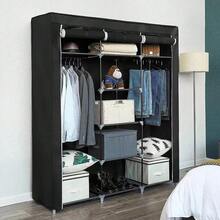 Portable Closet Canvas WardrobeClothes Organiser Storage Shelves Hanging Section - Black - View 10