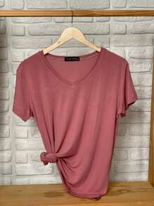 Kit 3 Blouses Women's T-Shirt Plus Size Short Sleeve V-Neck T-Shirt Viscolaycra Premium - Multifärgad - Visa 5