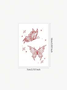 1pc Temporary Tattoo Sticker, Waterproof Non-Reflective Gorgeous Shiny Red Butterfly Design, Suitable For People For Daily Use - Red - View 2