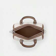 Coach Rowan 17 Logo Zip Fechamento Couro Liso Ombro Crossbody Tote Mini Mulheres Giz E Taupe