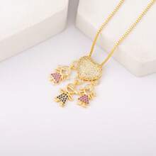 1pc Valentine's Multicolor Zirconia 18k Gold Plated Copper 4 Kids Pendant Necklace, Luxury Jewelry Gift For Women,Mom,Mother,Mother's Day,Gift - Gold - View 23