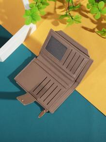 Vintage Solid Color Short Wallet Portable Bifold Coin Purse Women's Credit Card Holder Wallet Purse Wallet Mini Wallet Small Wallet - Khaki - View 7